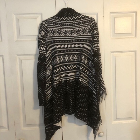 QUIKSILVER X-Small / Small Black White Open Cardigan Fringe Aztec Polka Dot Cozy - Picture 7 of 9